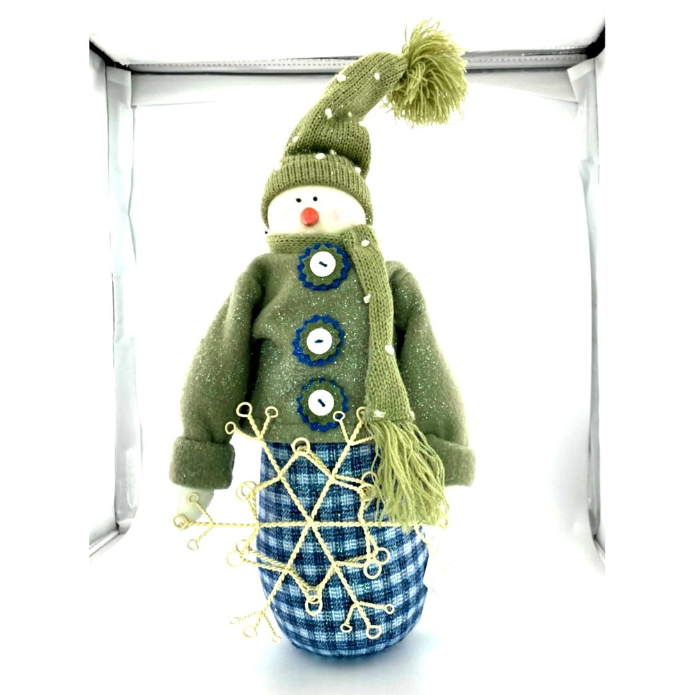 Stuffed Fleece Snowman Figure Weighted Holiday Decor 17" tall